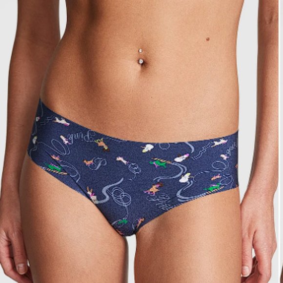 Christmas VS PINK NO-SHOW HIPSTER PANTY Dogs Sledding X-Mas Holiday Animal NWT - Picture 3 of 5